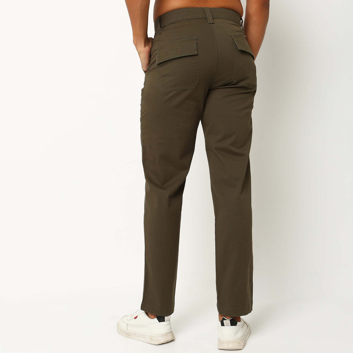 Regular Fit Solid Mid Rise Cargos