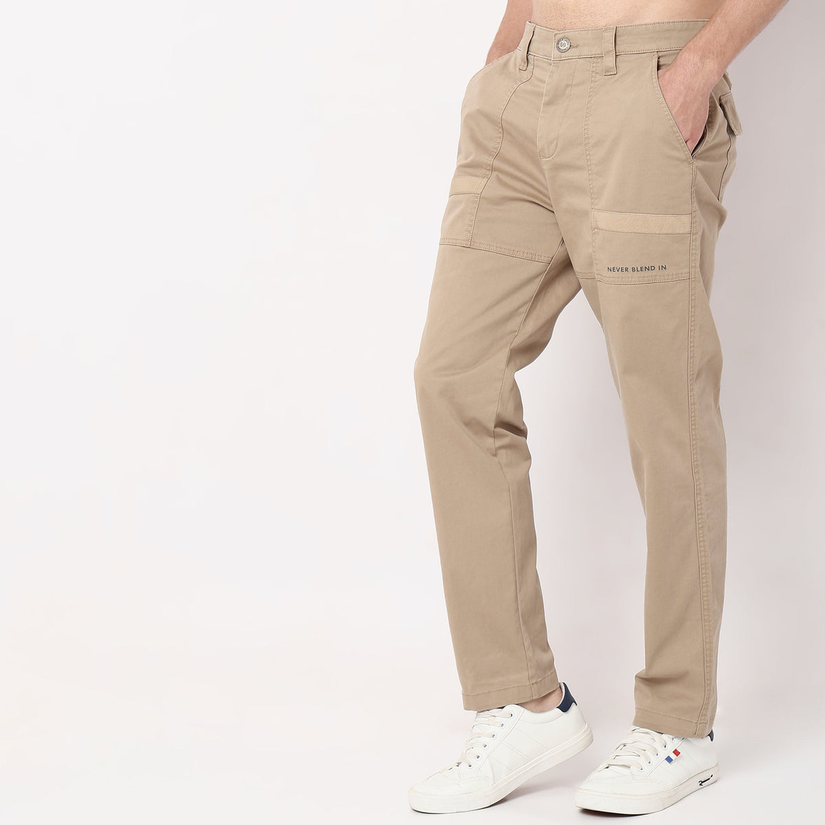 Regular Fit Solid Mid Rise Cargos