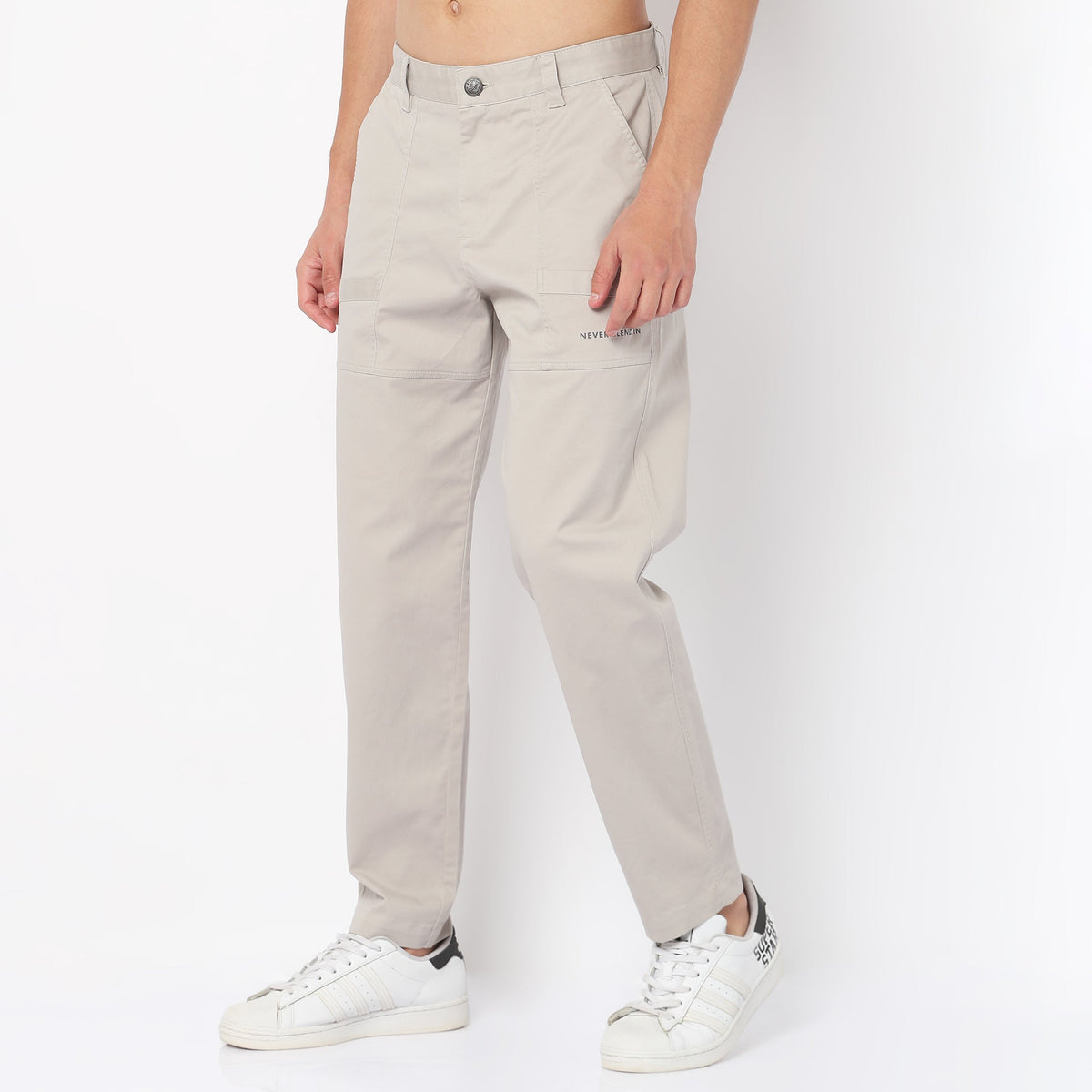 Regular Fit Solid Mid Rise Cargos