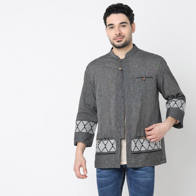 Regular Fit Solid Ethnic Jacket