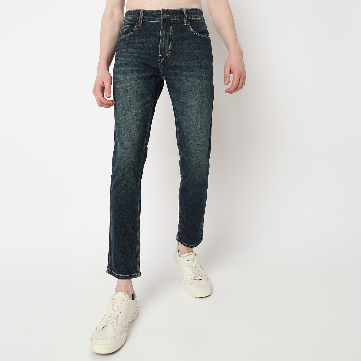 Skinny Fit Solid Mid Rise Jeans