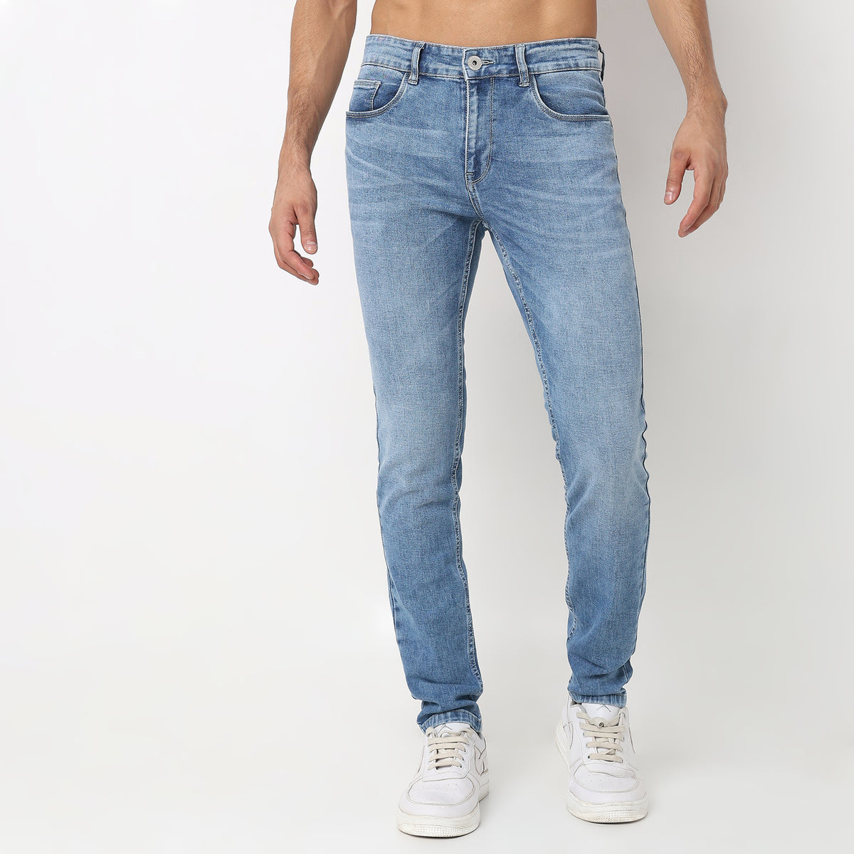 Skinny Fit Solid Mid Rise Jeans