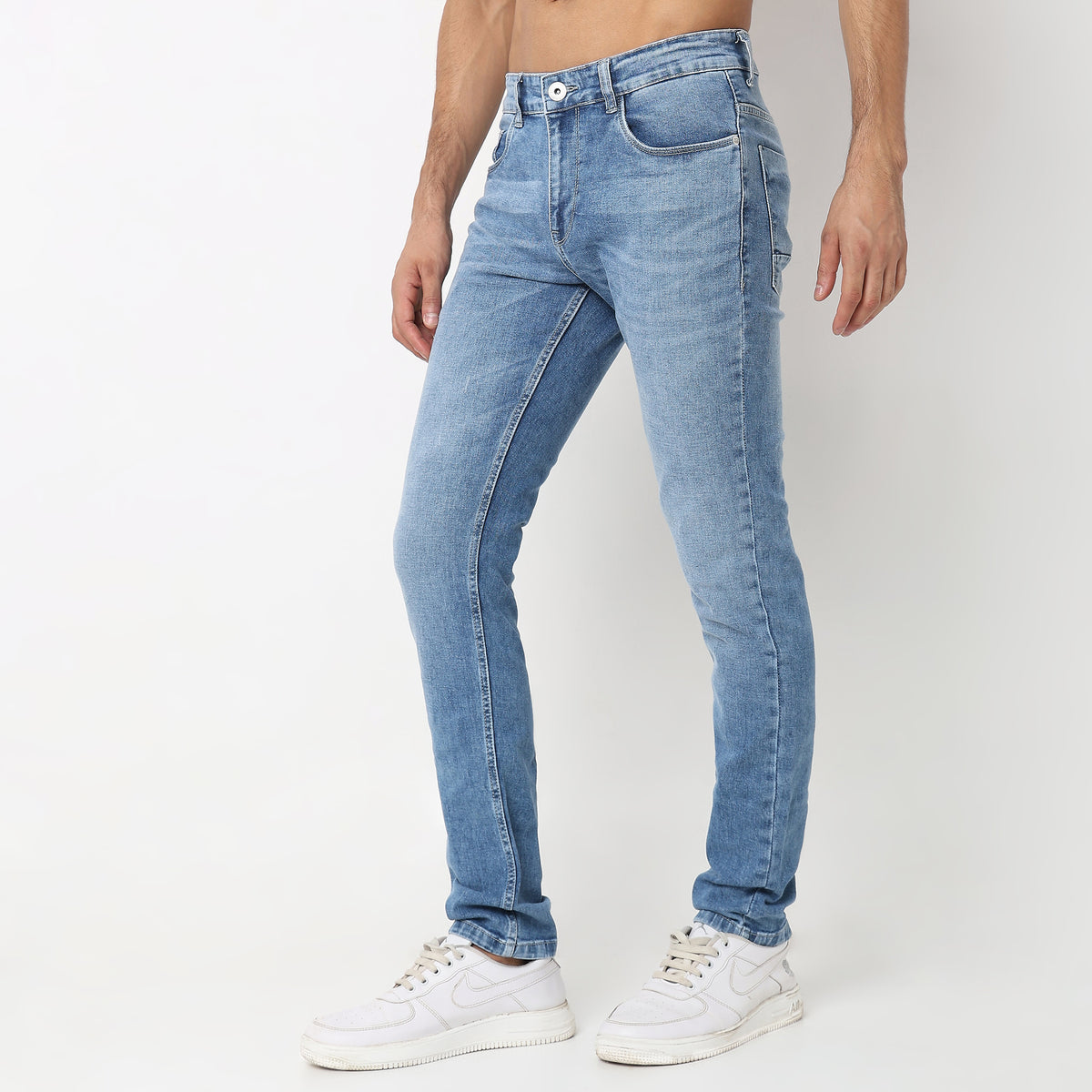 Skinny Fit Solid Mid Rise Jeans