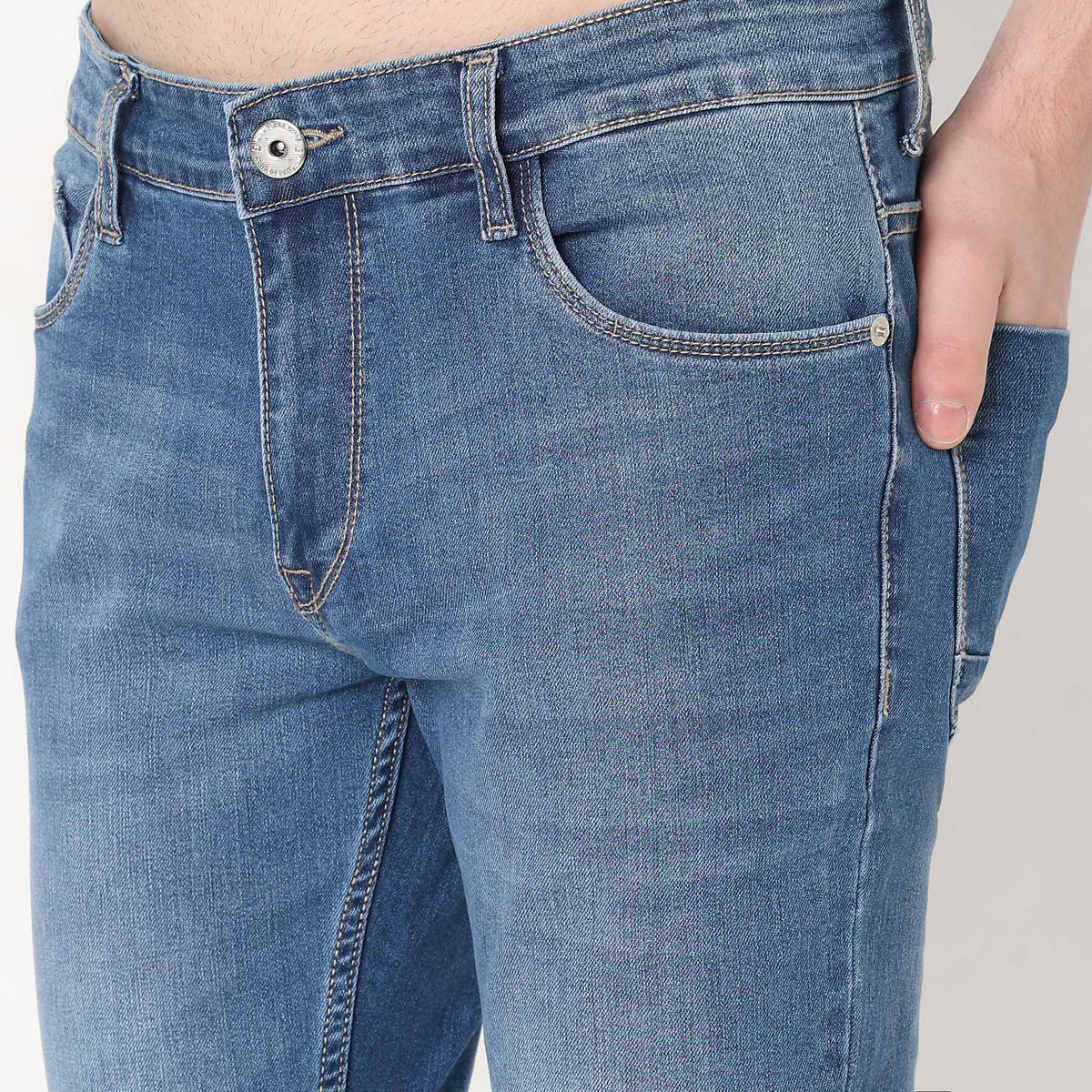 Skinny Fit Solid Mid Rise Jeans