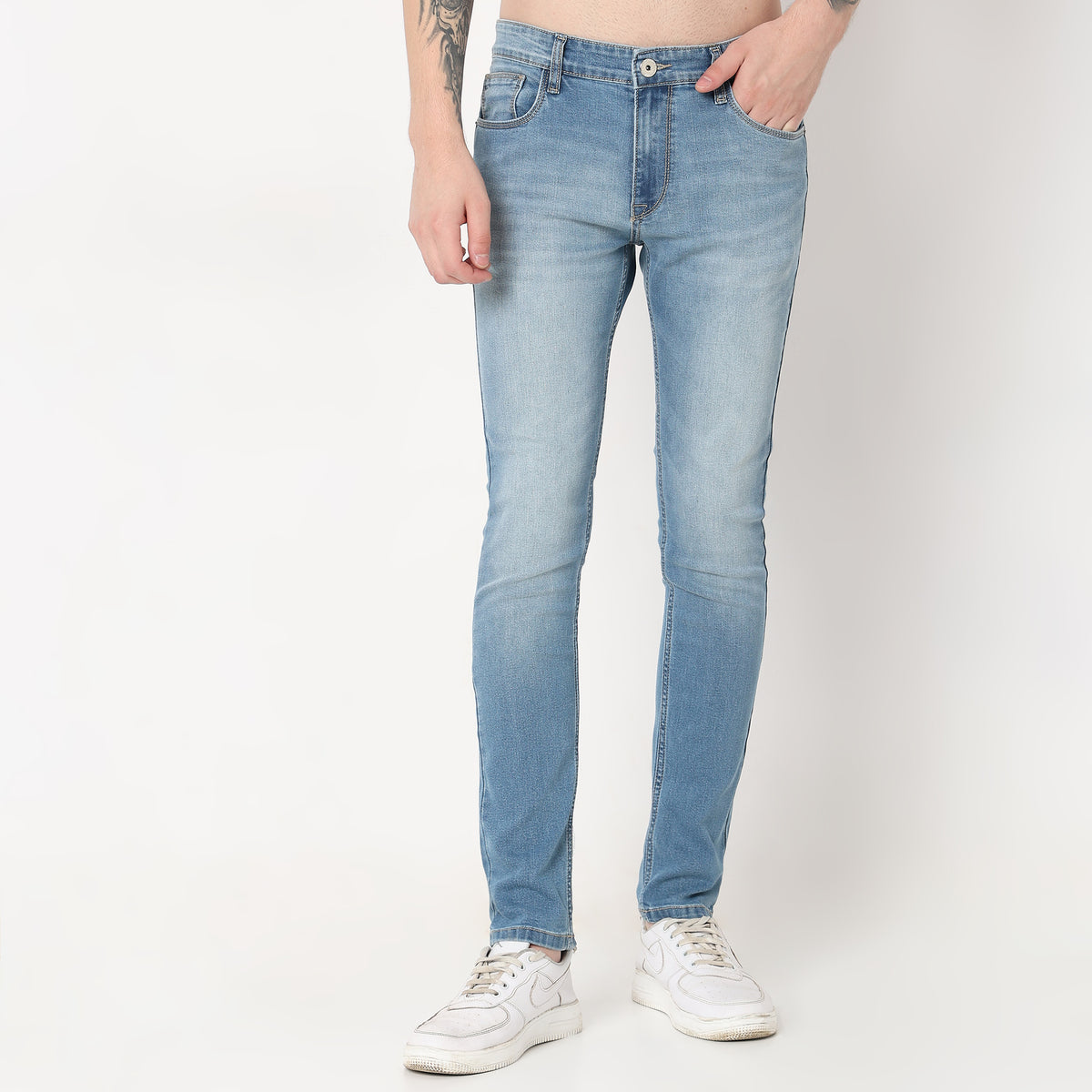 Skinny Fit Solid Mid Rise Jeans