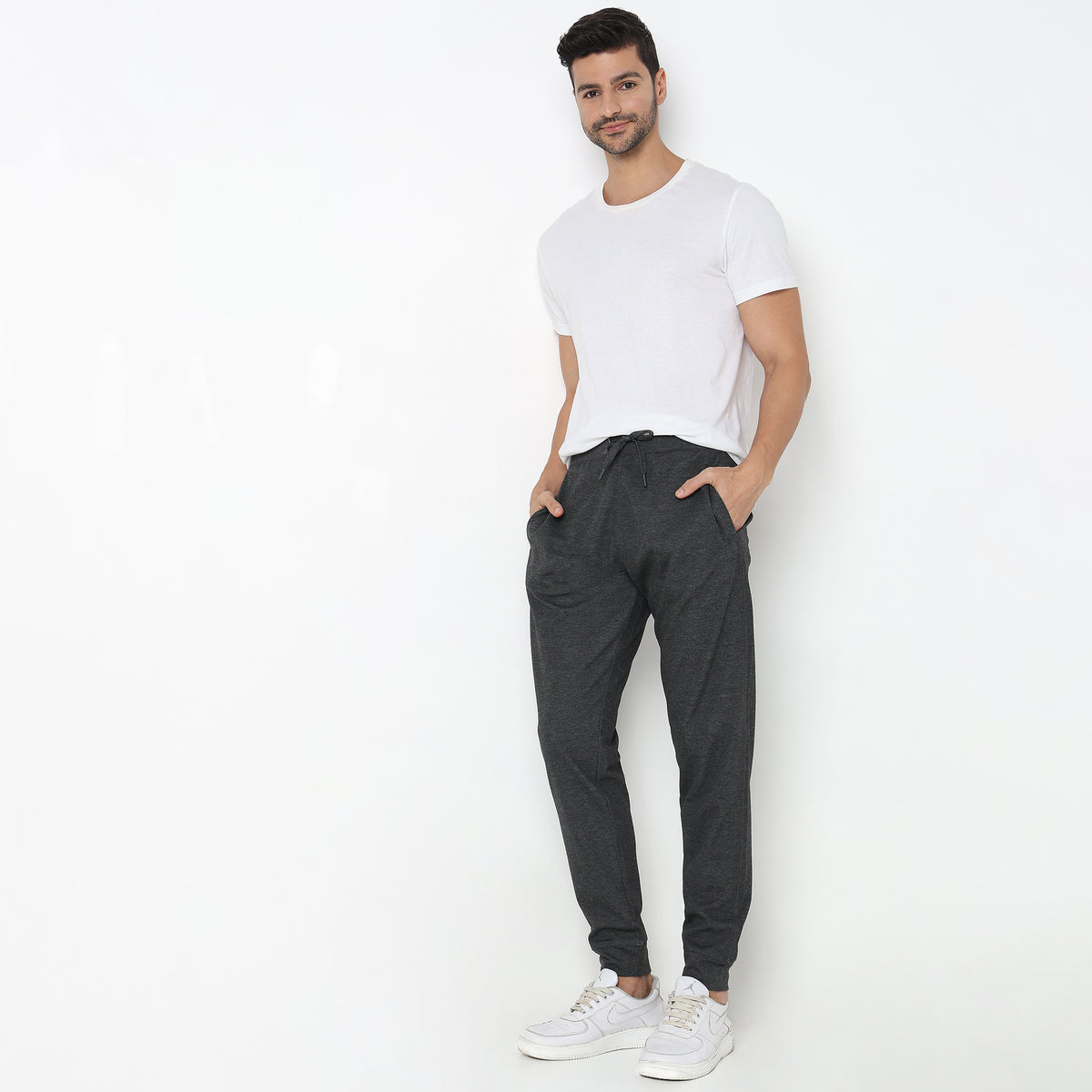 Regular Fit Solid Mid Rise Trackpants