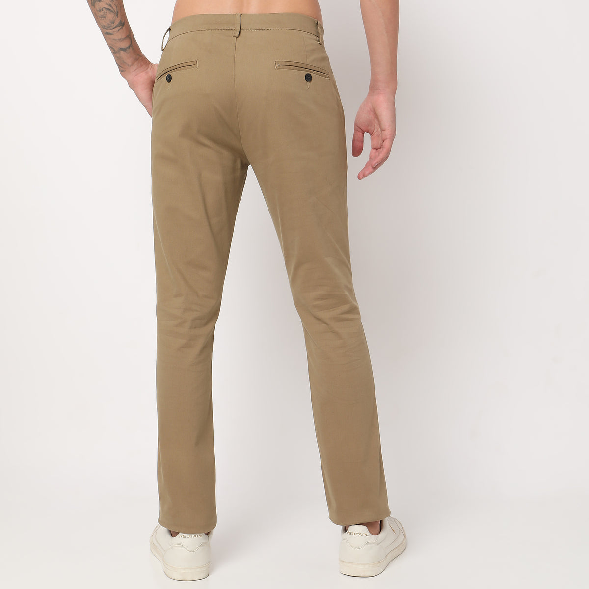 Regular Fit Solid Mid Rise Chinos