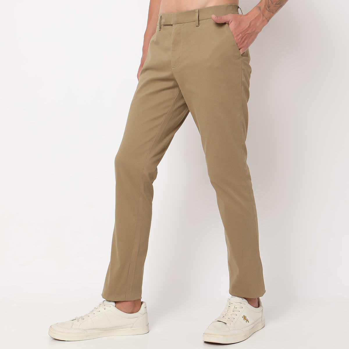 Regular Fit Solid Mid Rise Chinos