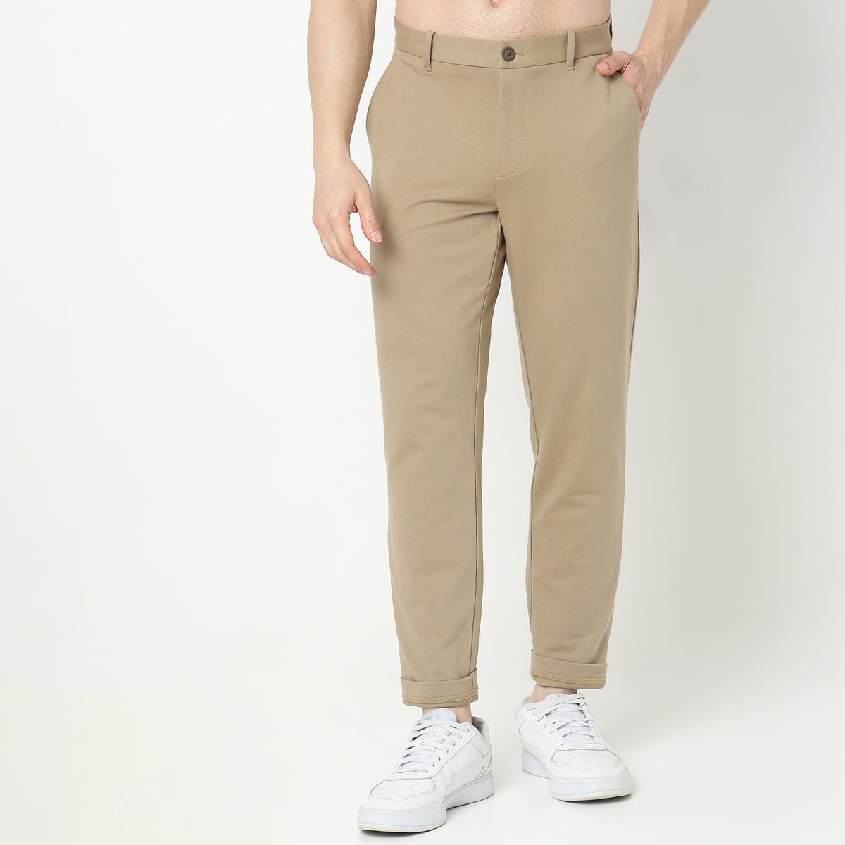 Regular Fit Solid Mid Rise Chinos