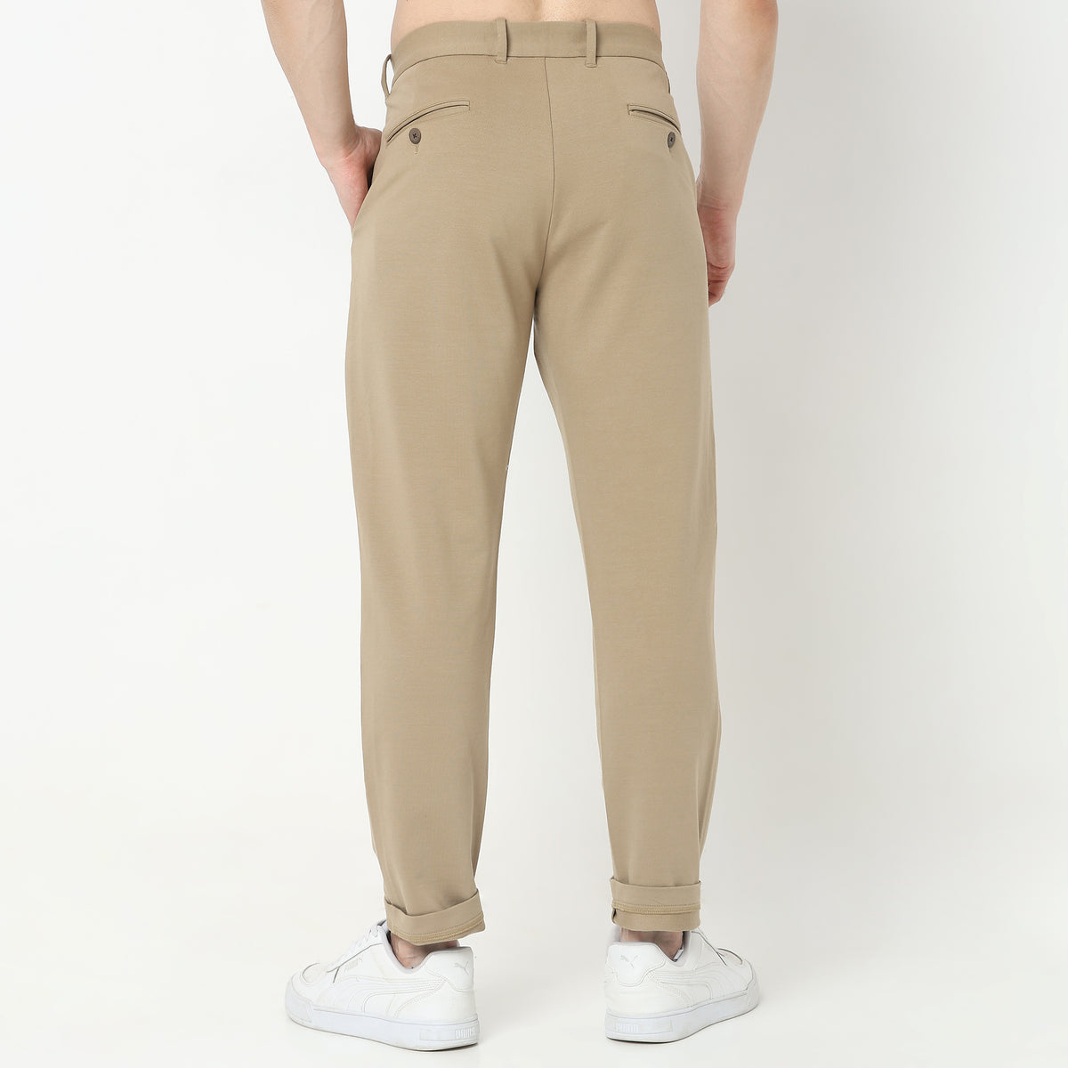 Regular Fit Solid Mid Rise Chinos