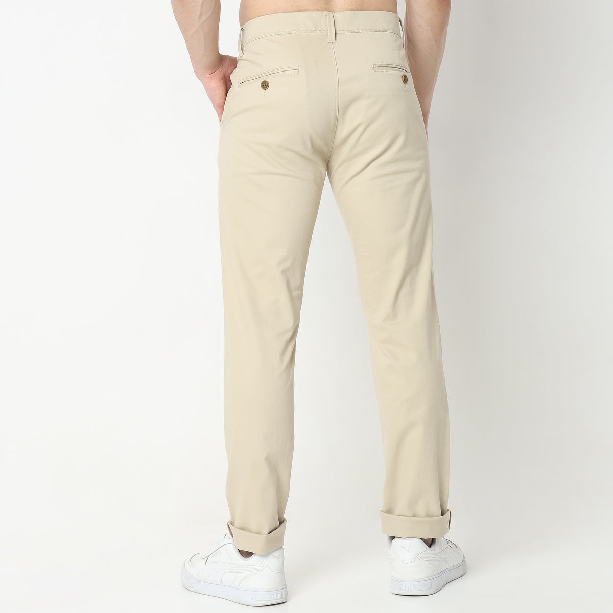 Regular Fit Solid Mid Rise Chinos