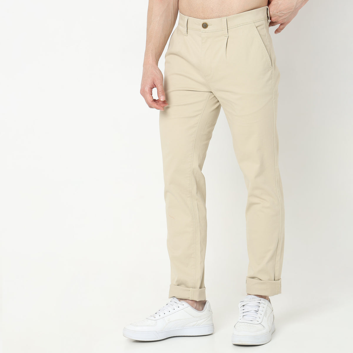 Regular Fit Solid Mid Rise Chinos