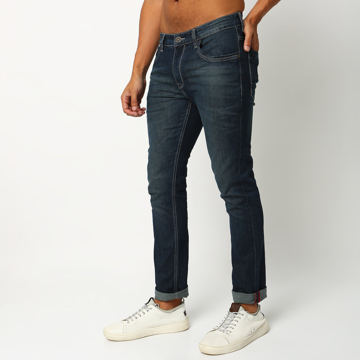 Slim Fit Solid Mid Rise Jeans