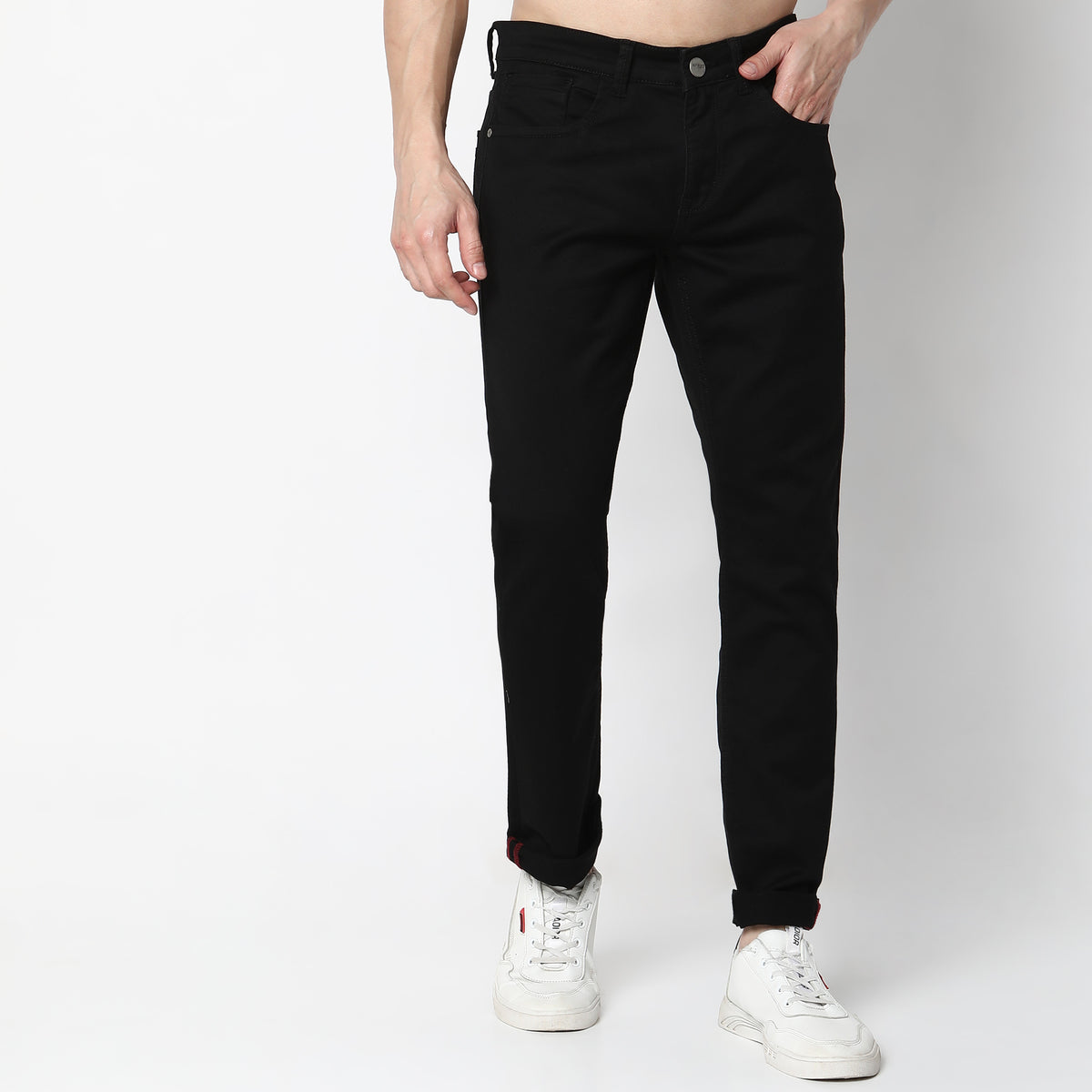 Straight Fit Solid Mid Rise Jeans