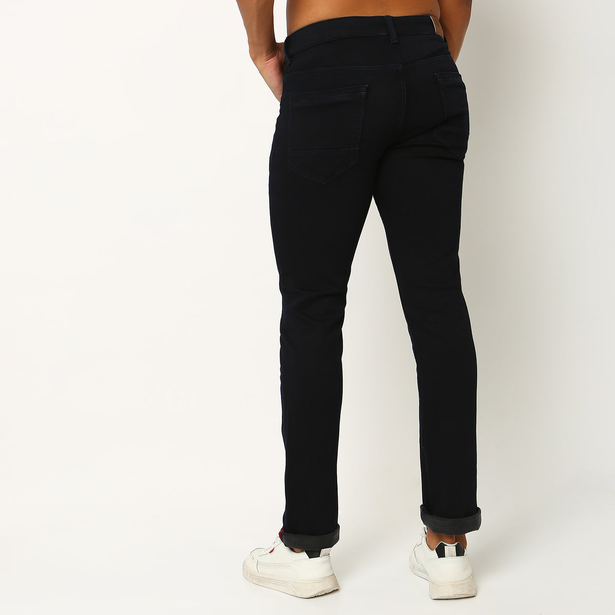 Straight Fit Solid Mid Rise Jeans