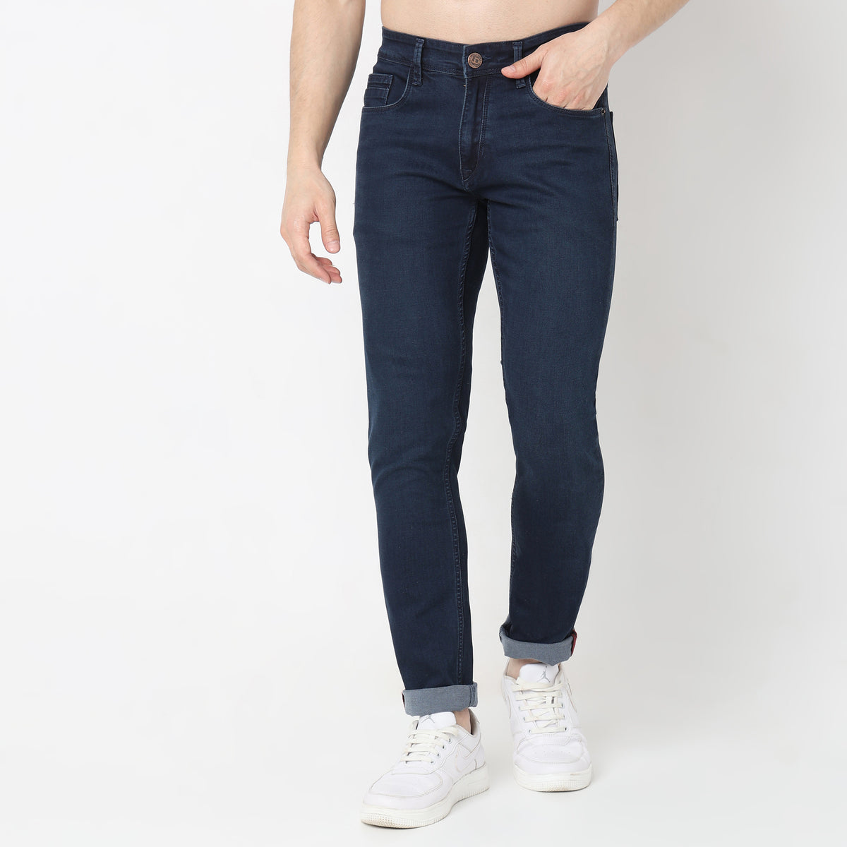 Slim Fit Solid Mid Rise Jeans