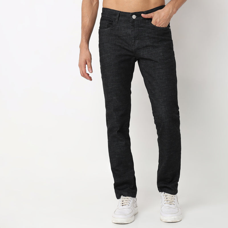 Straight Fit Solid Mid Rise Jeans