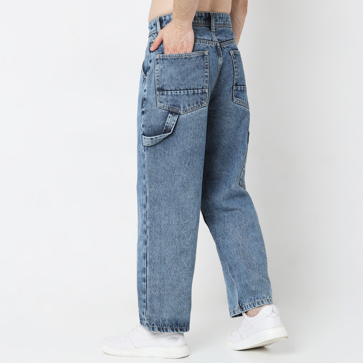 Baggy Fit Solid Mid Rise Jeans