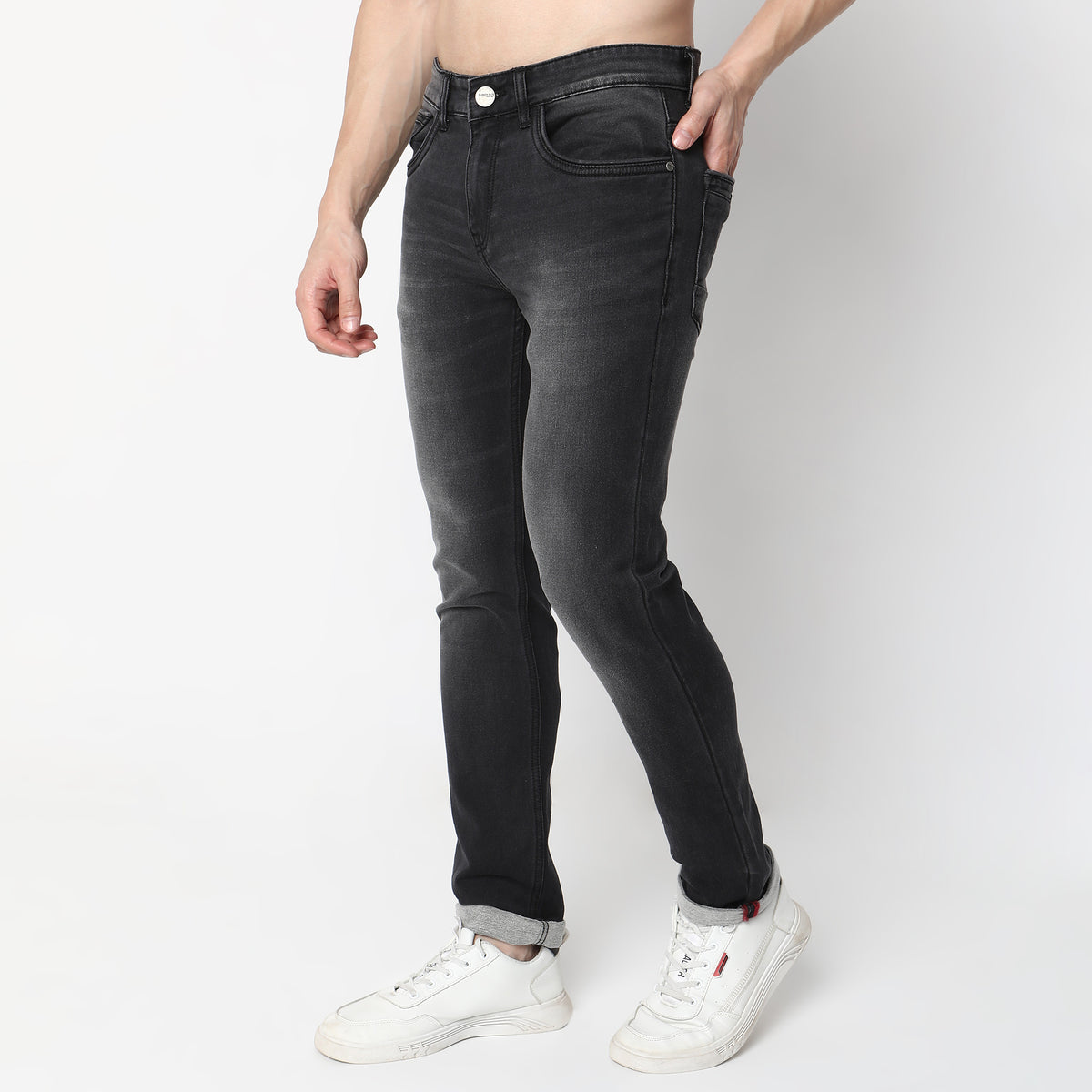 Slim Fit Solid Mid Rise Jeans