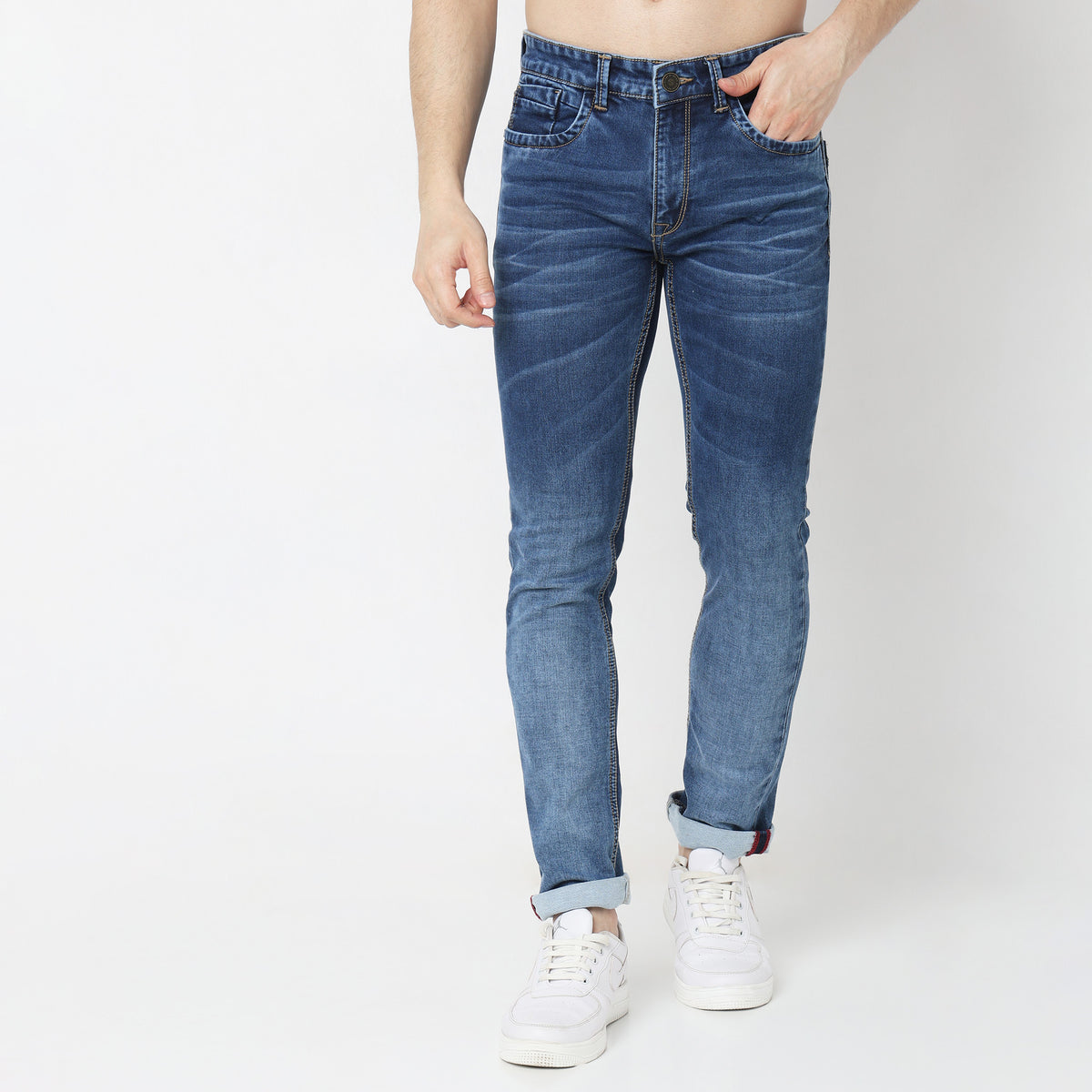 Slim Fit Solid Mid Rise Jeans