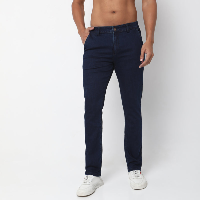 Straight Fit Solid Mid Rise Jeans