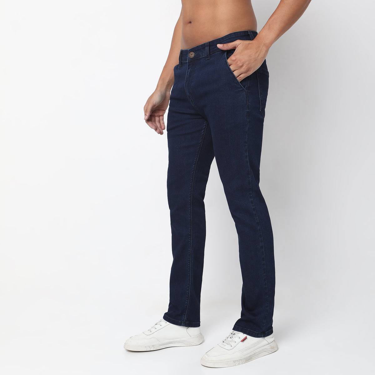 Straight Fit Solid Mid Rise Jeans