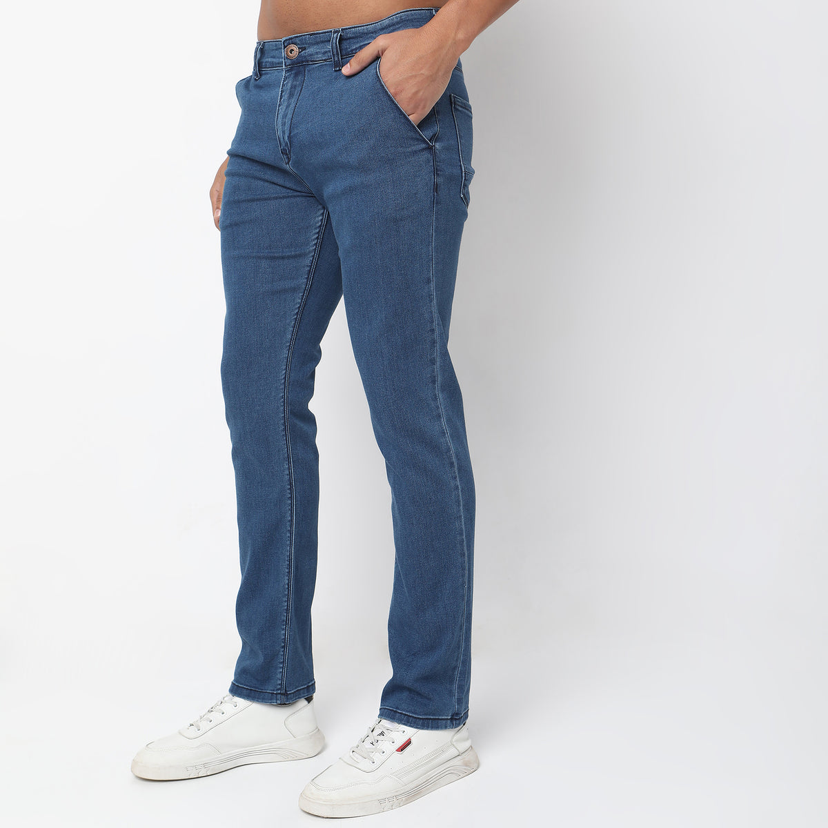 Straight Fit Solid Mid Rise Jeans