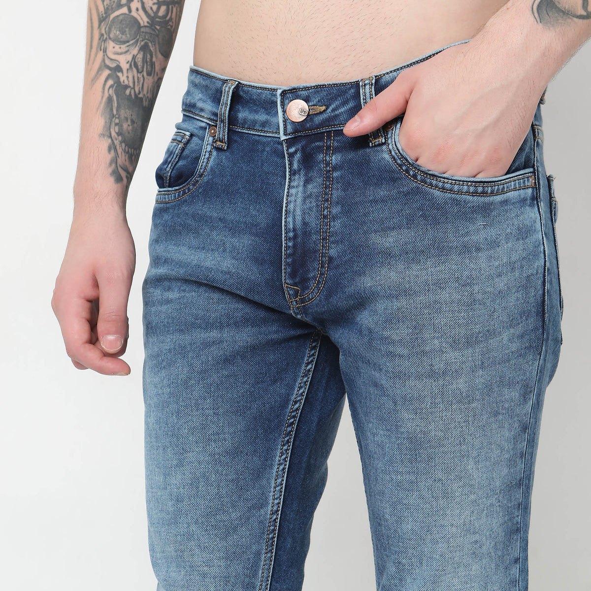 Slim Fit Solid Mid Rise Jeans