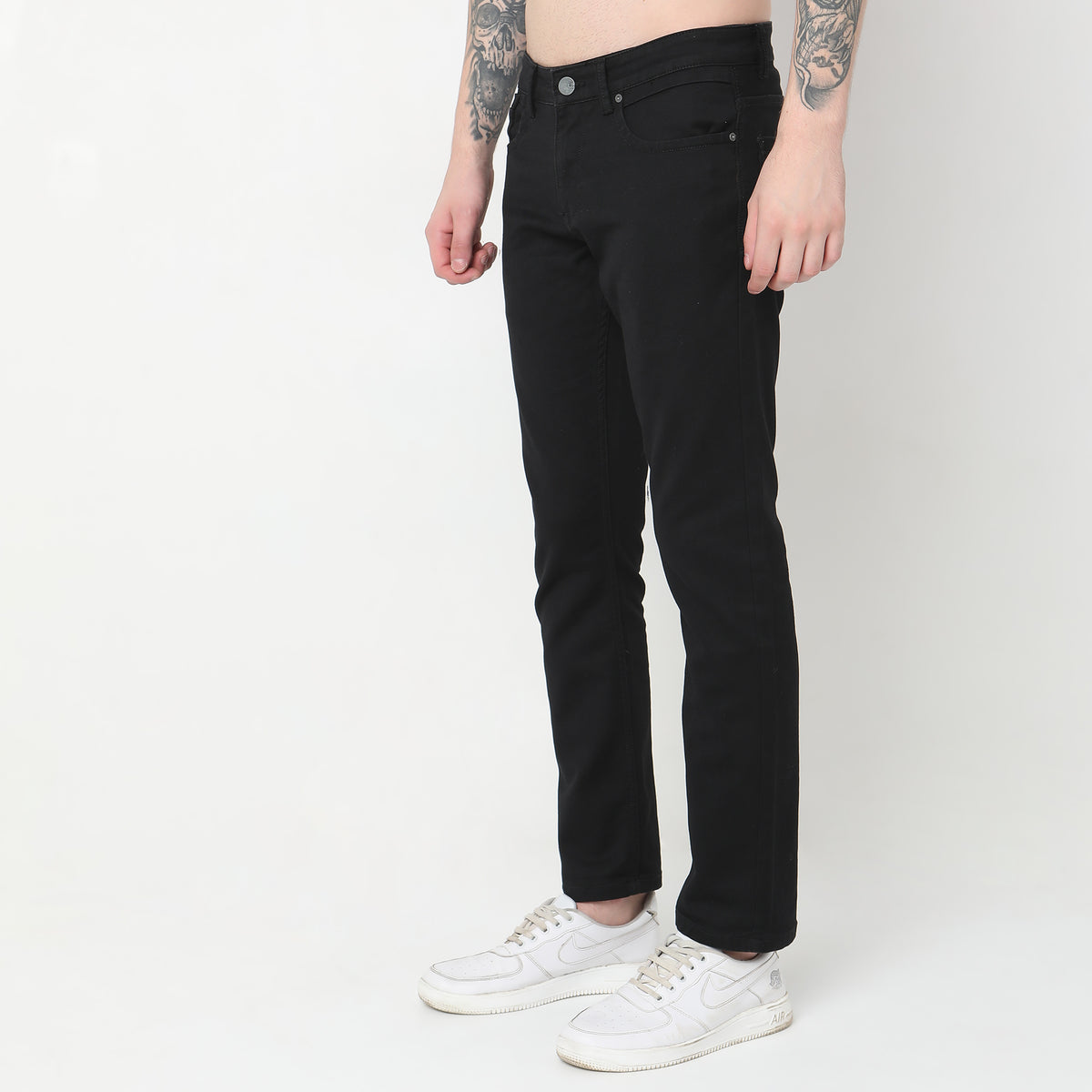 Straight Fit Solid Mid Rise Jeans