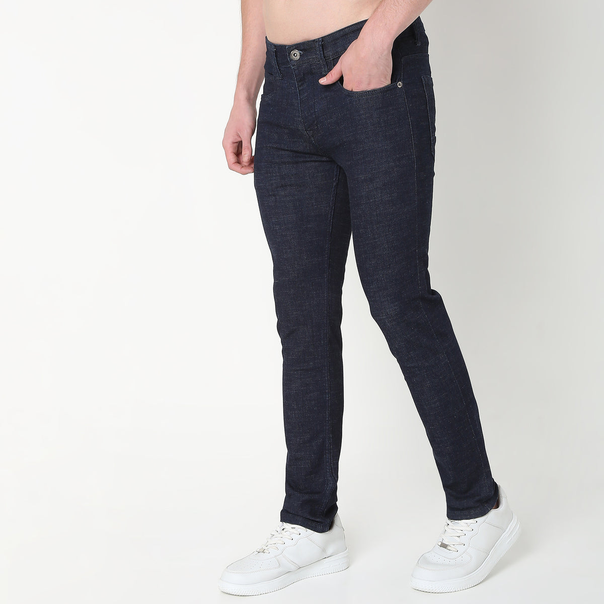 Slim Fit Solid Mid Rise Jeans