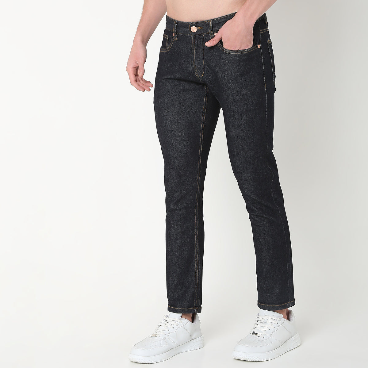 Straight Fit Solid Mid Rise Jeans