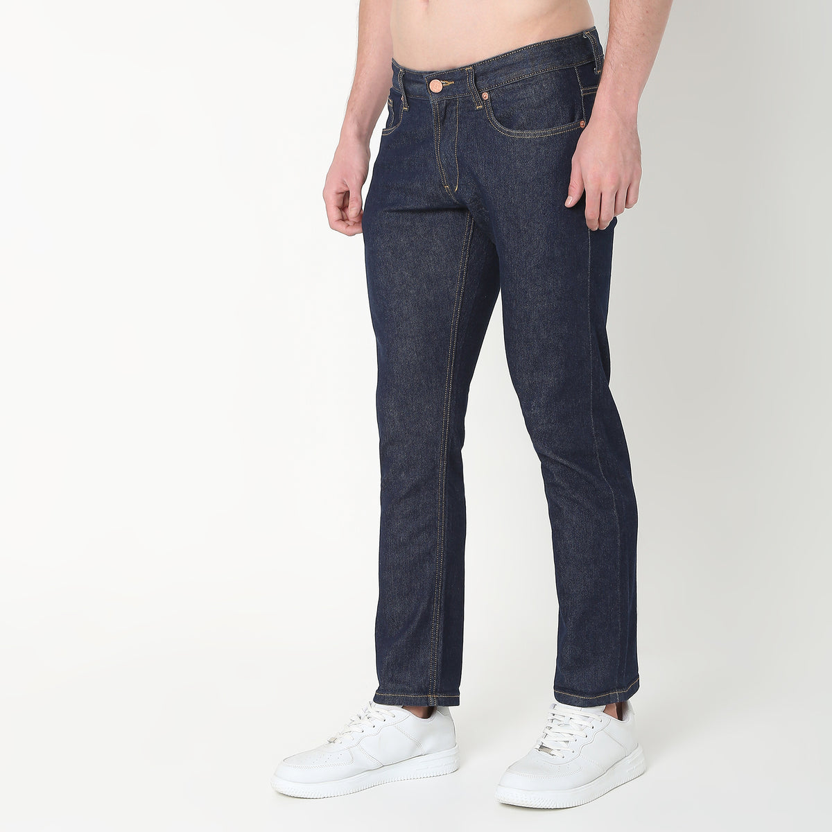 Straight Fit Solid Mid Rise Jeans