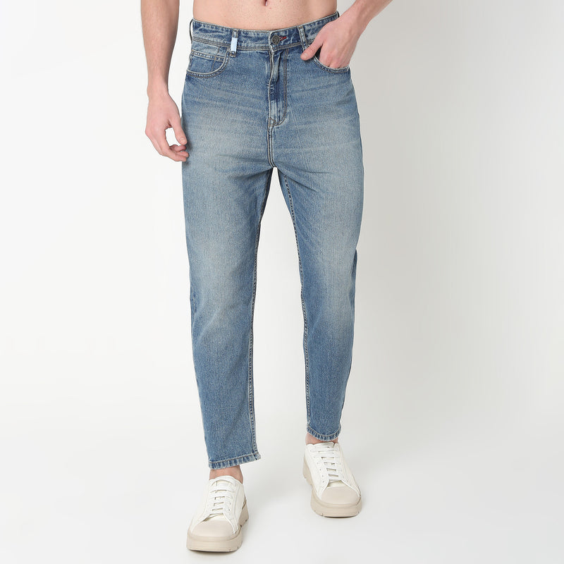 Baggy Fit Solid Mid Rise Jeans