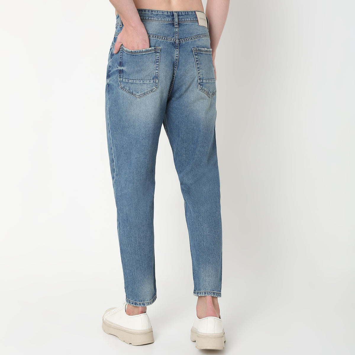 Baggy Fit Solid Mid Rise Jeans