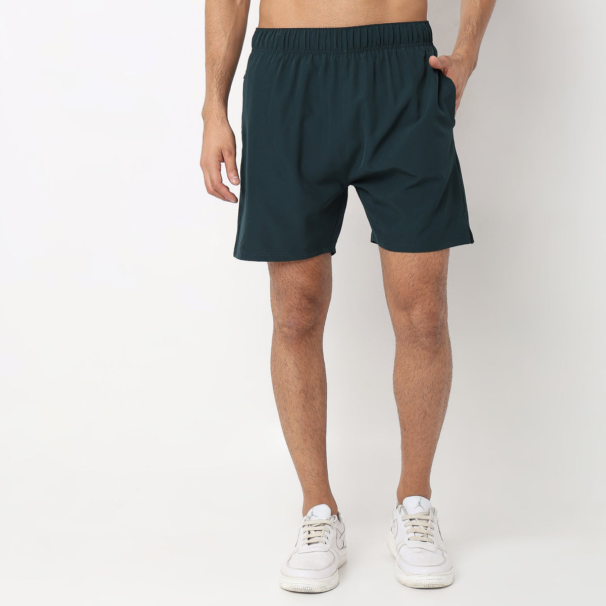 Regular Fit Solid Mid Rise Shorts