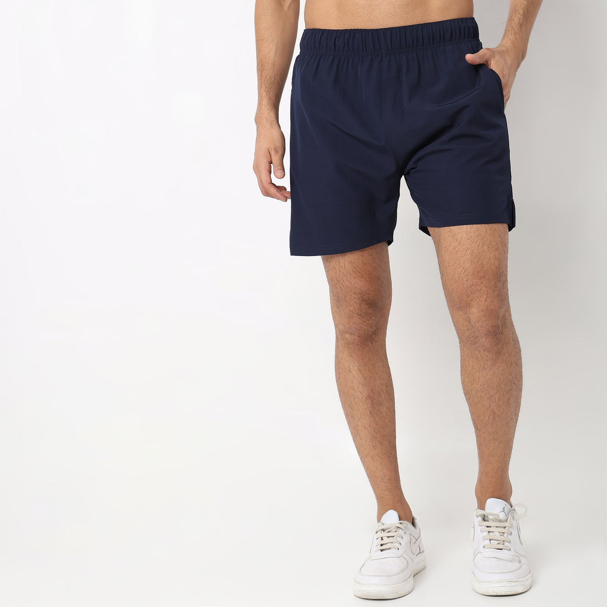 Regular Fit Solid Mid Rise Shorts