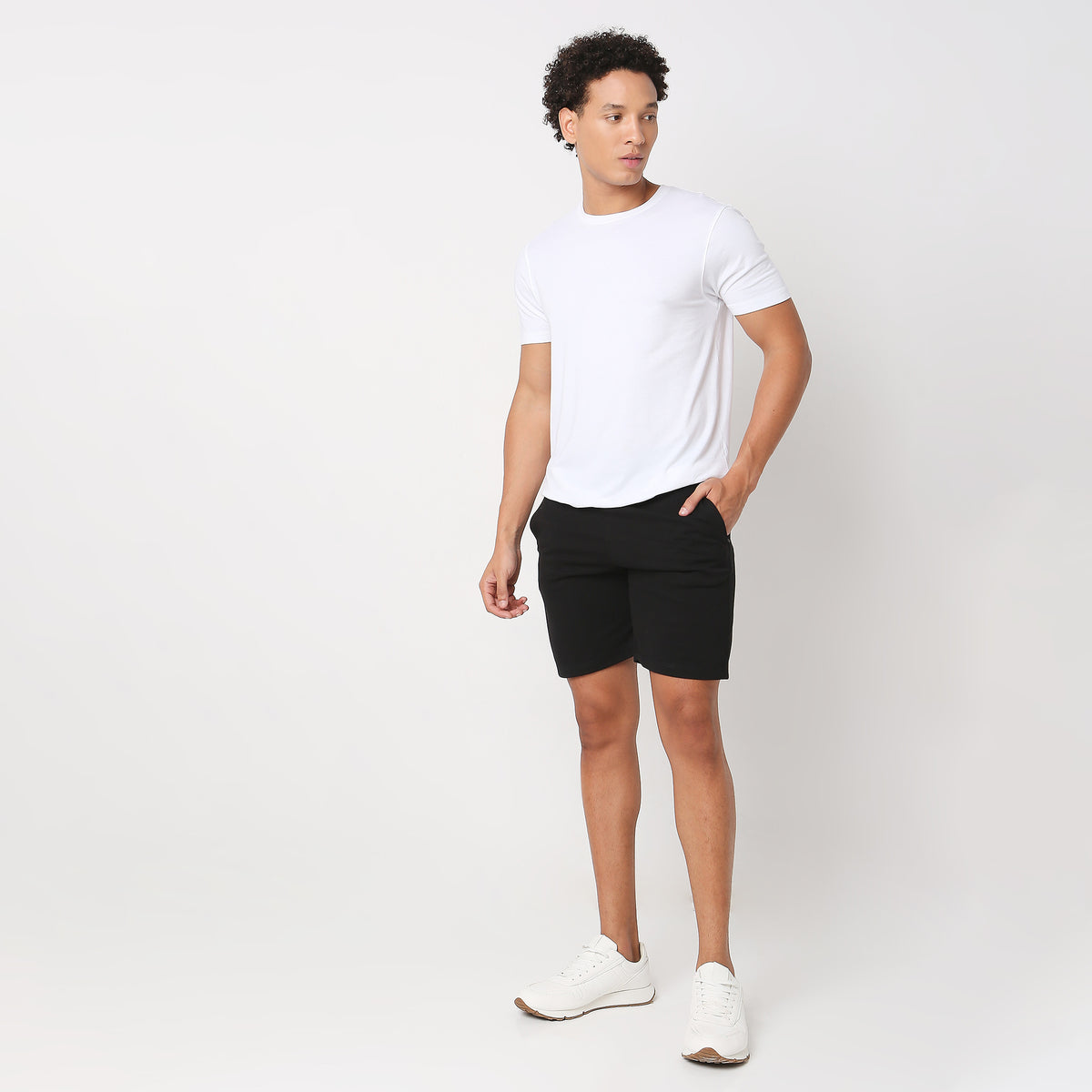 Regular Fit Solid Mid Rise Shorts