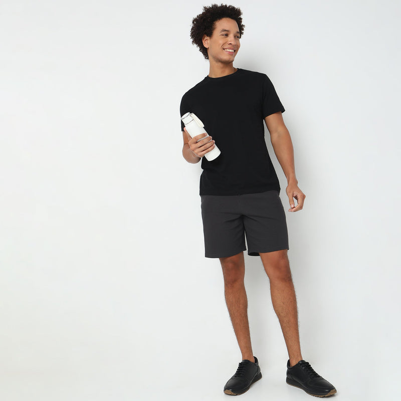 Regular Fit Structured Mid Rise Shorts