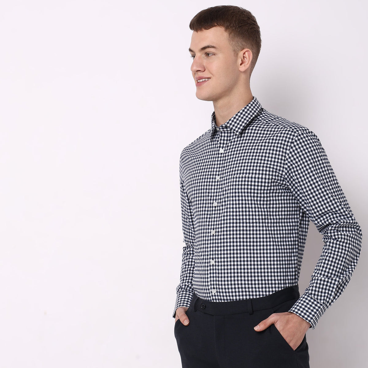 Men Wearing Slim Fit Checkered Shirt