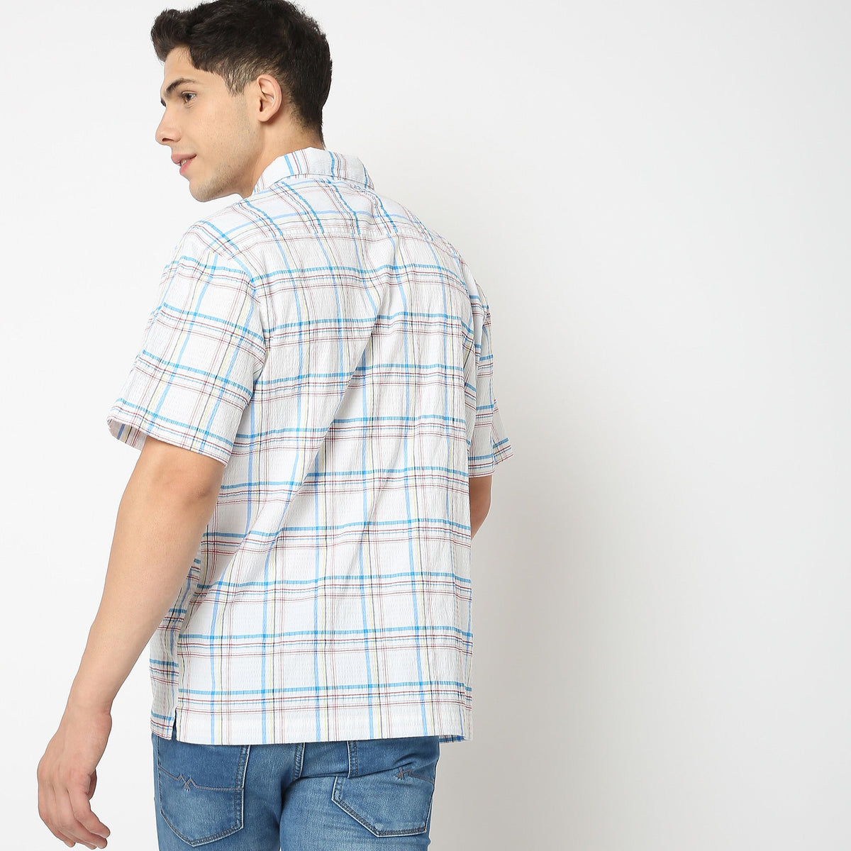 Men Wearing Slim Fit Checkered Shirt