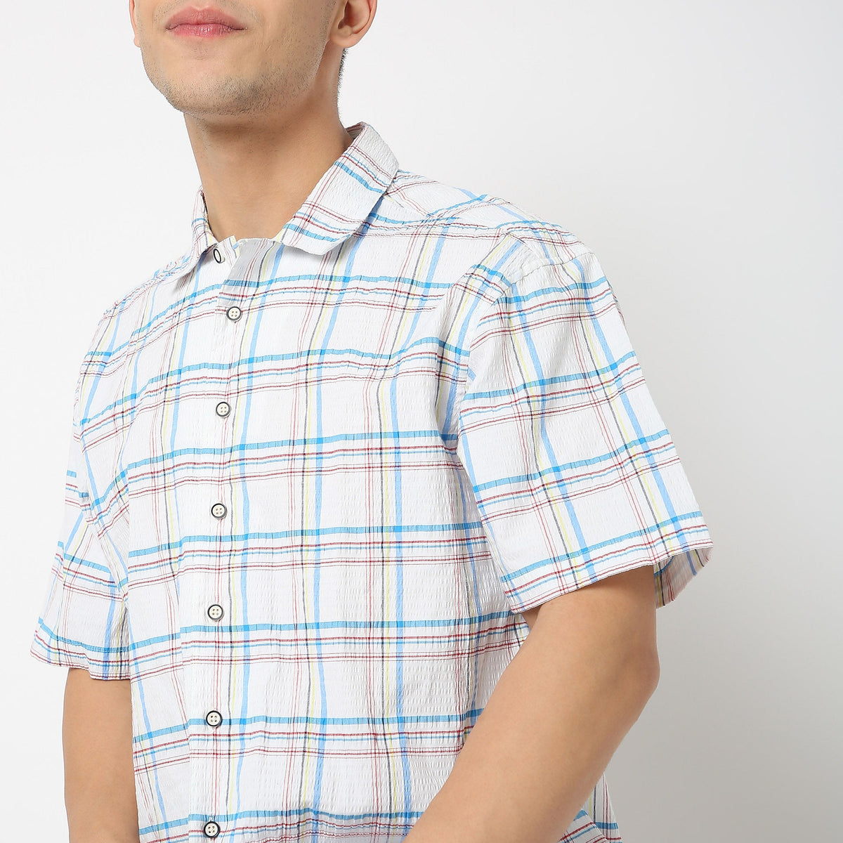 Men Wearing Slim Fit Checkered Shirt