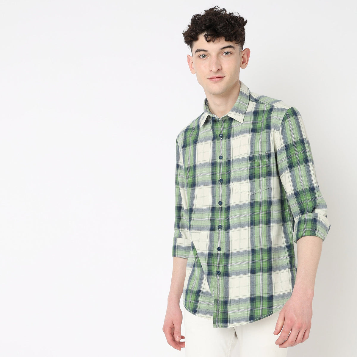 Men Wearing Slim Fit Checkered Shirt