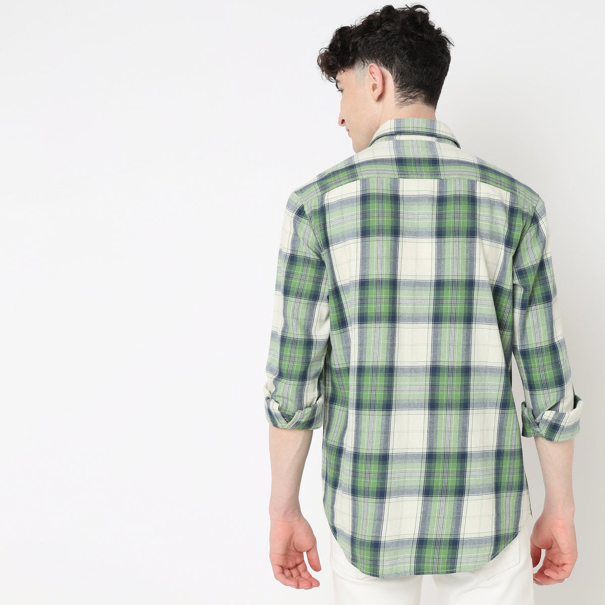 Men Wearing Slim Fit Checkered Shirt