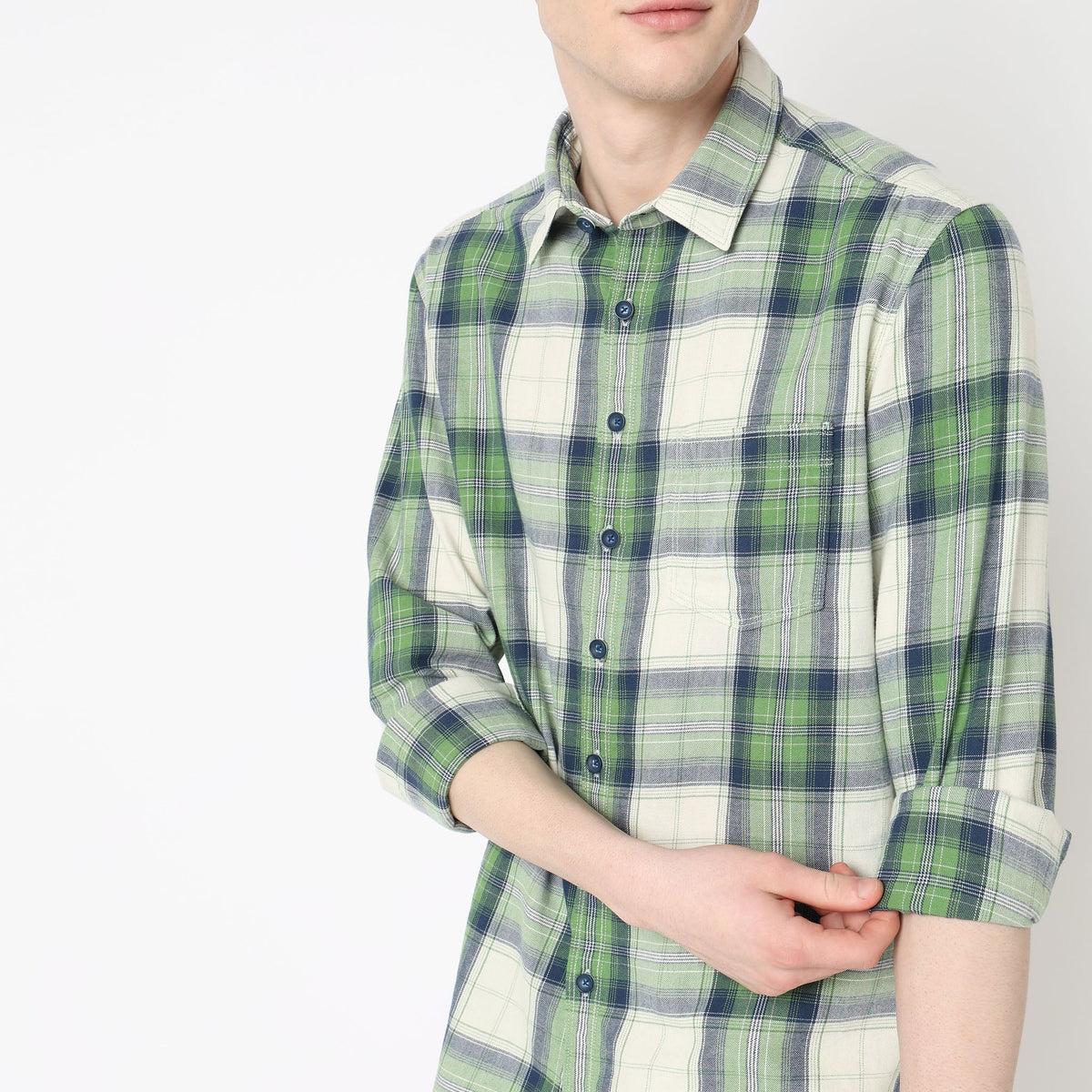 Men Wearing Slim Fit Checkered Shirt