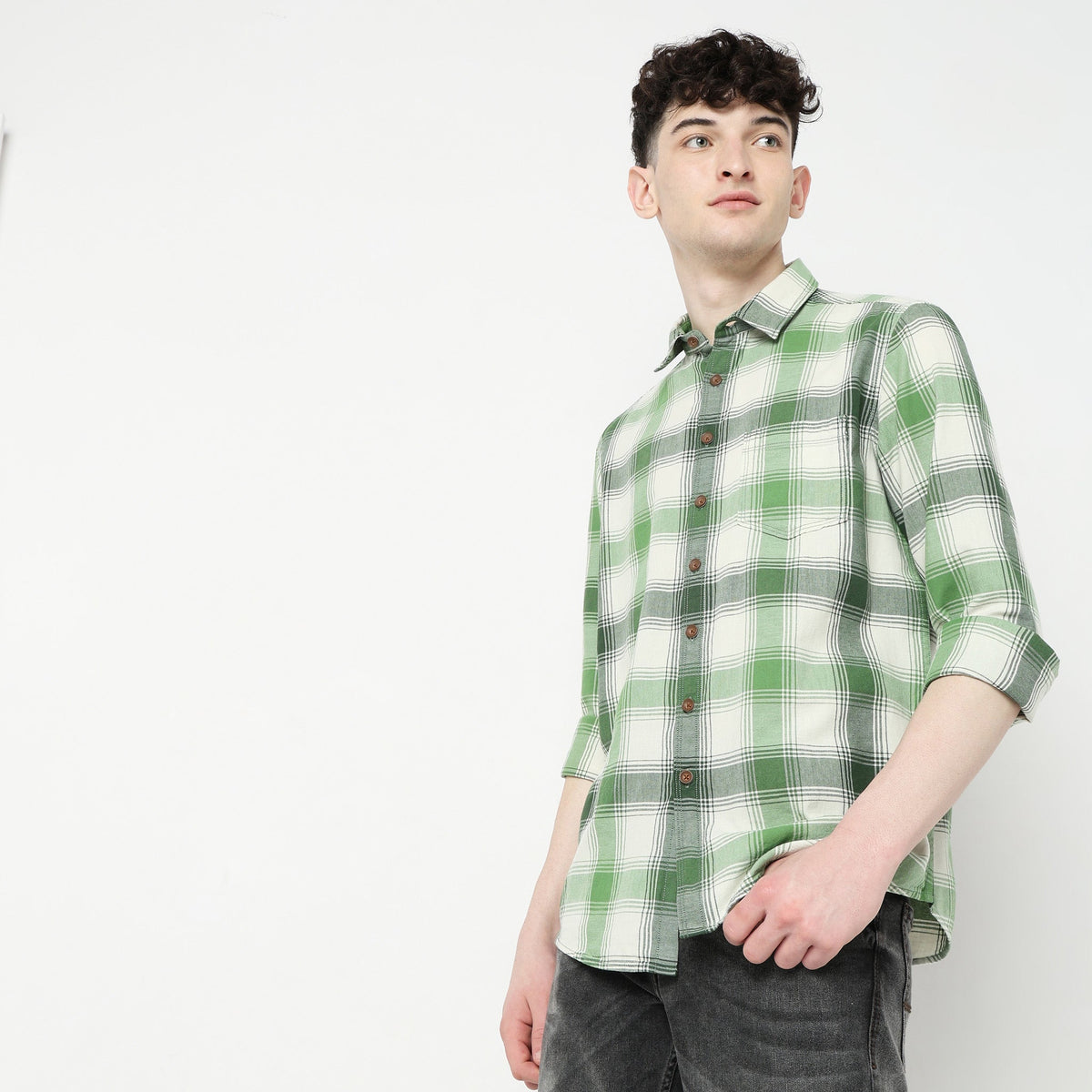 Men Wearing Slim Fit Checkered Shirt