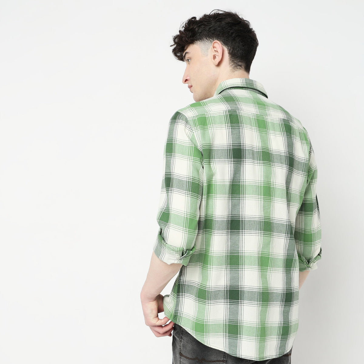 Men Wearing Slim Fit Checkered Shirt