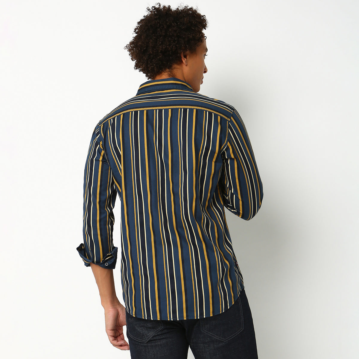 Men Wearing Slim Fit Striped Shirt