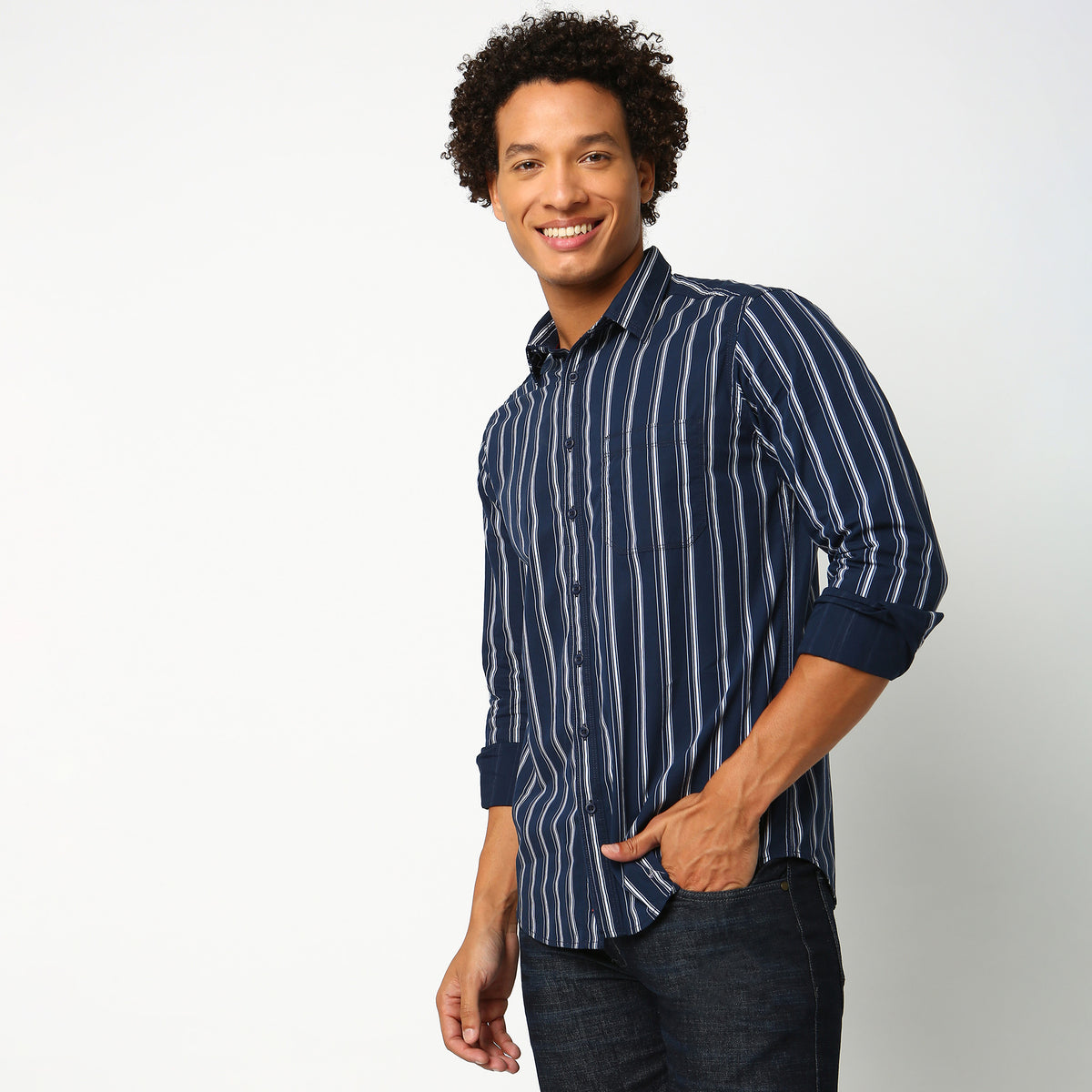 Men Wearing Slim Fit Striped Shirt