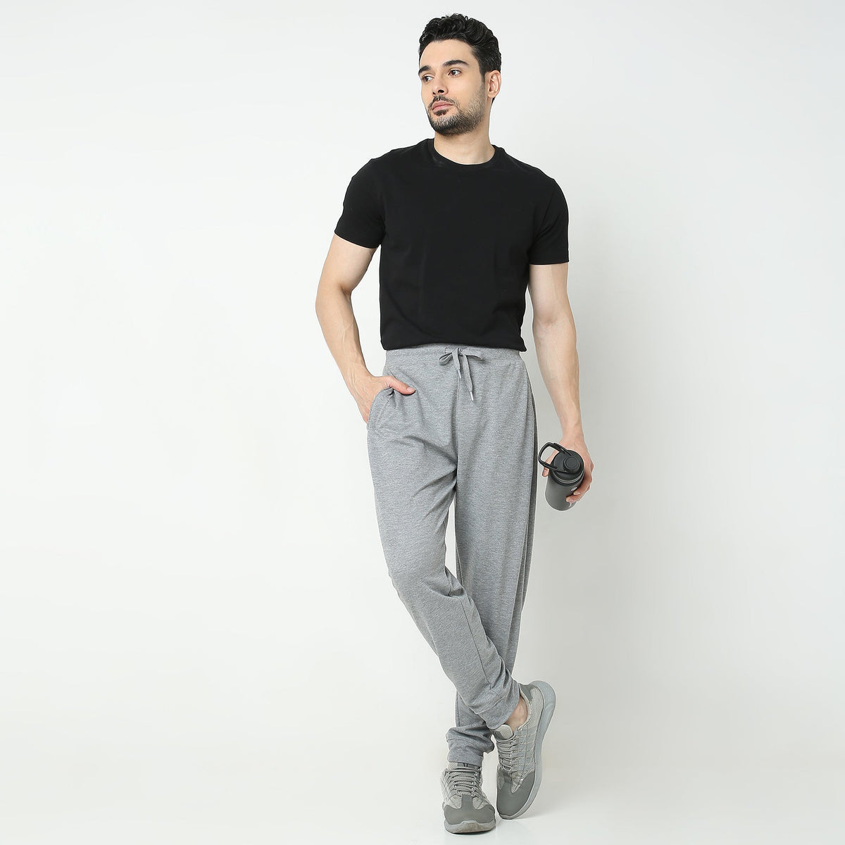 Regular Fit Solid Mid Rise Trackpants