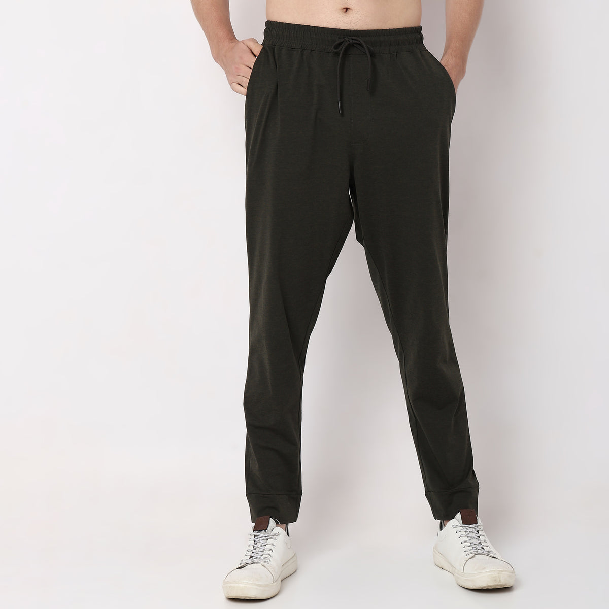 Regular Fit Solid Mid Rise Trackpants